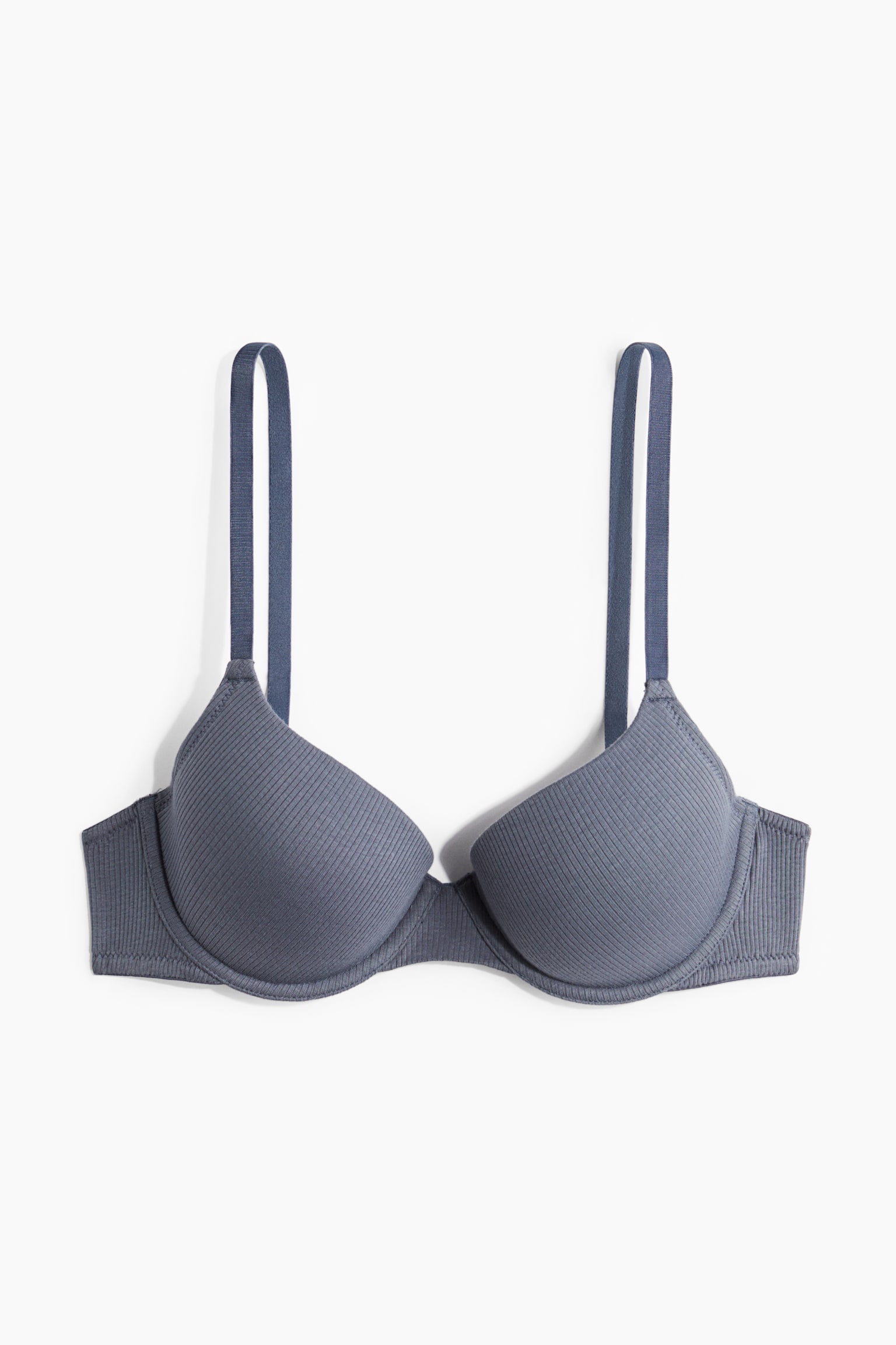 Padded underwired cotton bra - Pigeon blue/Light grey marl/Black - 1