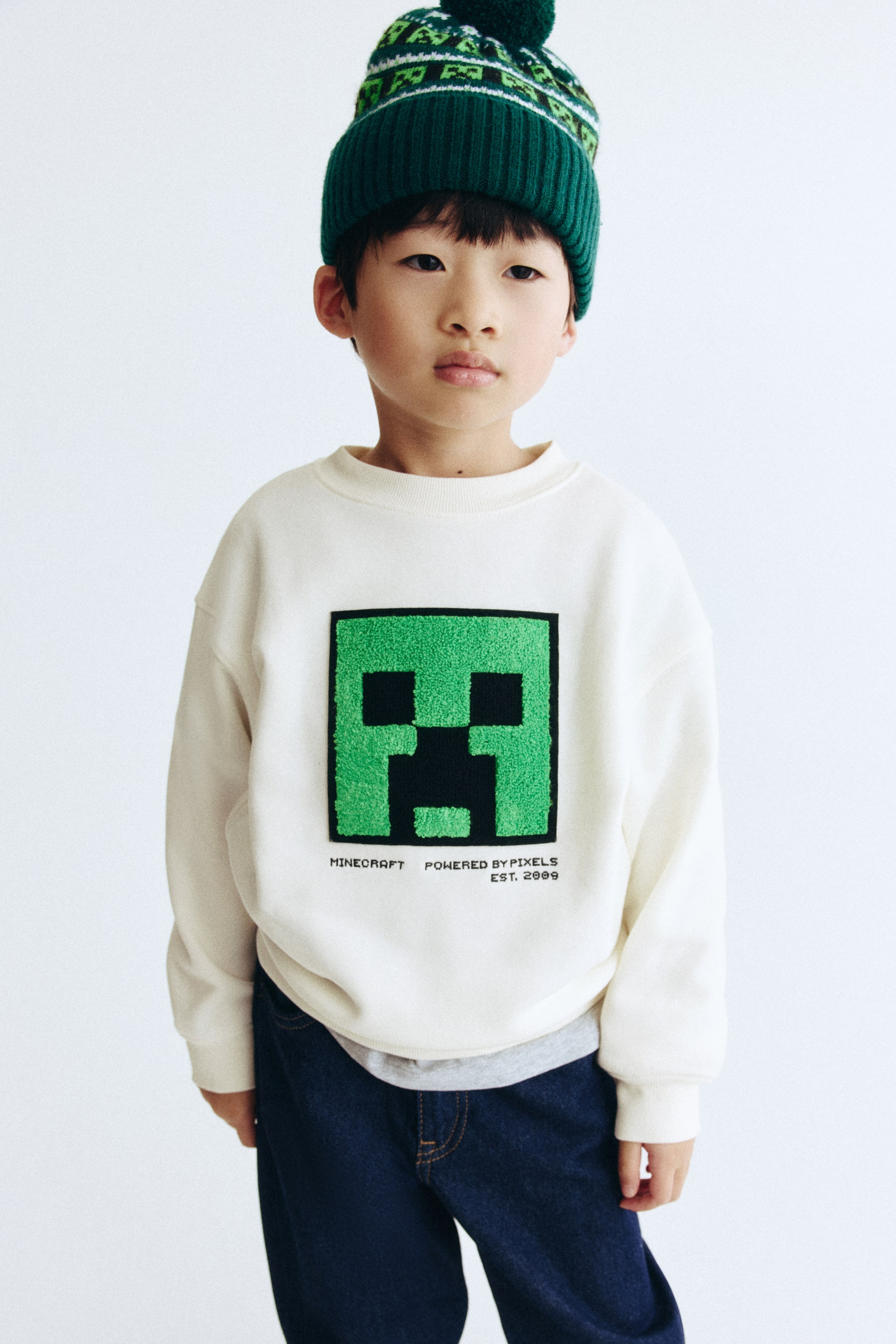 查看大圖: 加大碼圖案運動衫 - 白色/Minecraft - Kids | H&M 1