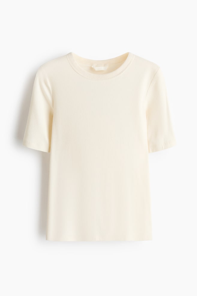 Ribbed T-Shirt - Cream/Gray melange/Dark khaki green/Lilac/Bright red - 1