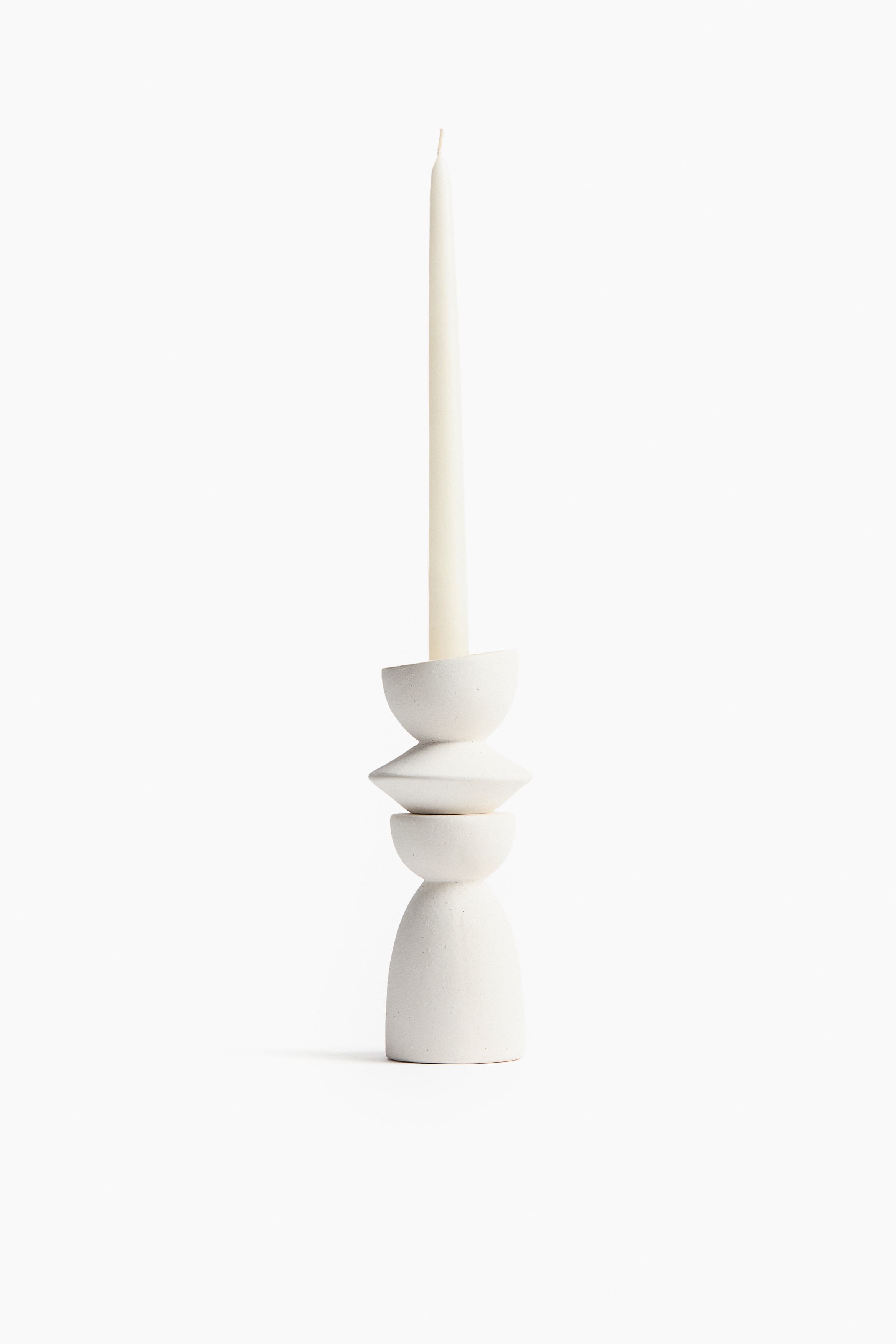 Stoneware candle holder - White/Light beige