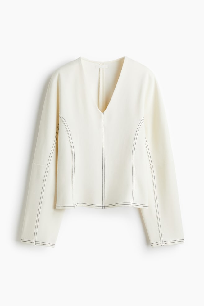 V-Neck Top - Cream - 1