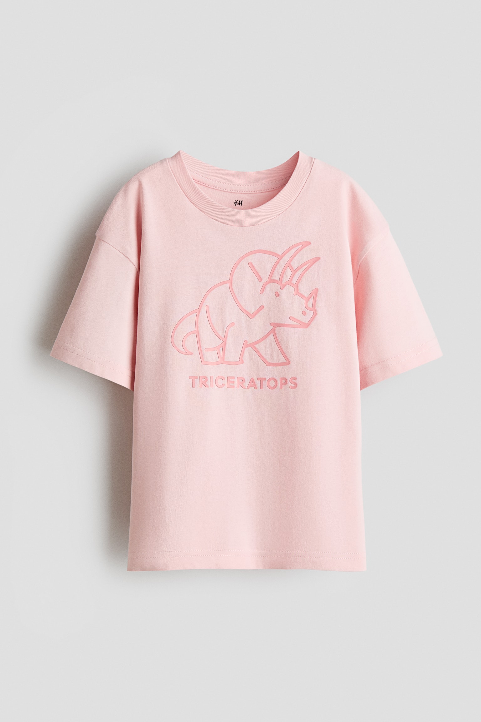 Katoenen T-shirt met geprint motief - Lichtroze/triceratops/Dusty lichtblauw/Jeep/Groen/T-Rex/Wit/zon