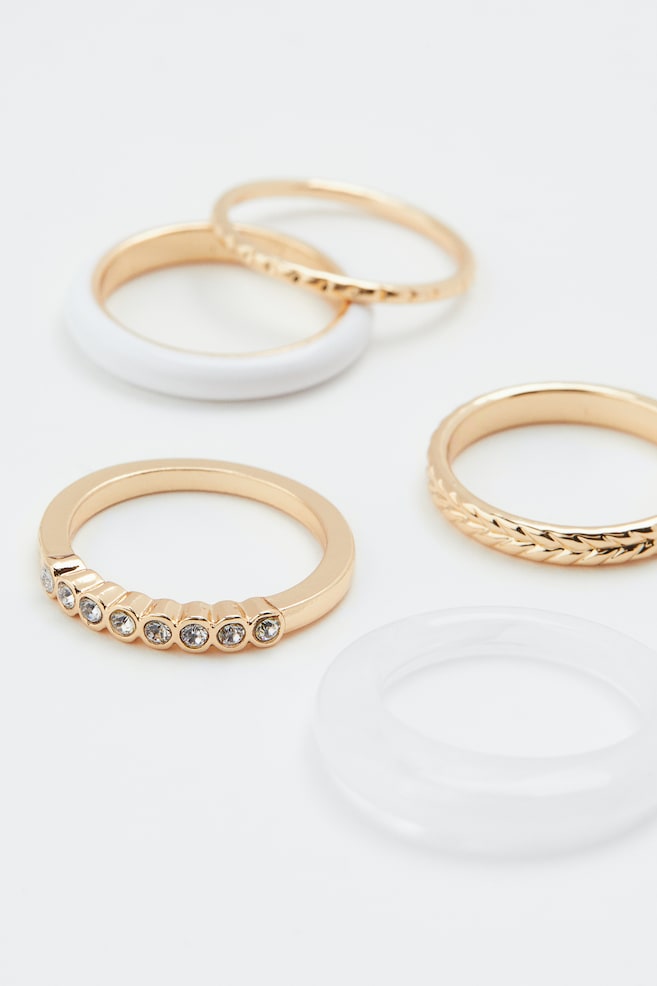 5-pack rings - Gold-coloured/White/Gold-coloured/Light turquoise - 3