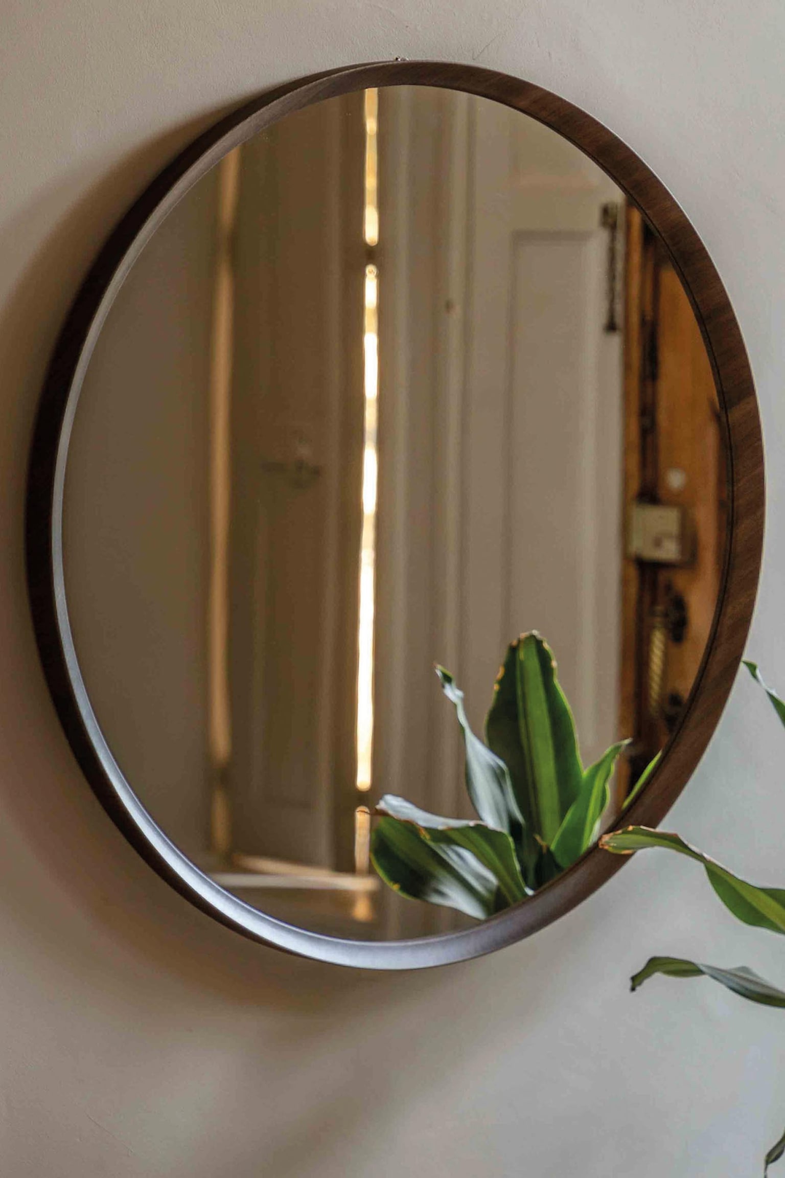 Round Wooden Frame Mirror - Dark Wood - 1