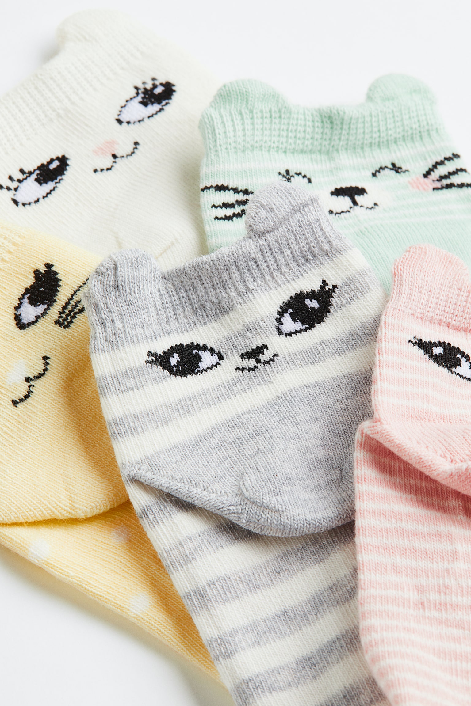 5-pack Ankle Socks - Light green/Light pink/Natural white/Cats - 2