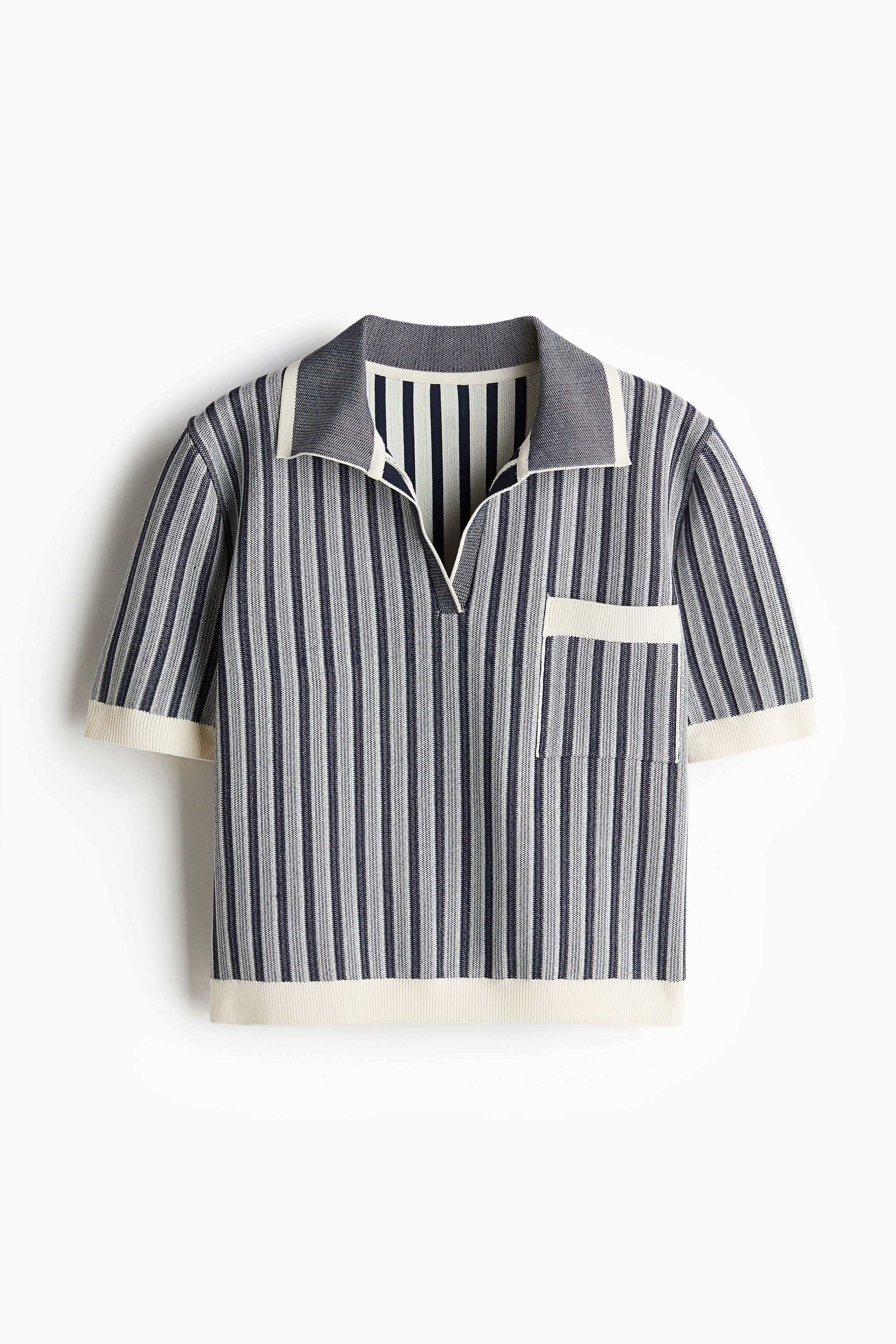 Women's Dark blue/Striped Rib-knit polo shirt | H&M GB Women's Dark blue/Striped Rib-knit polo shirt | H&M GB