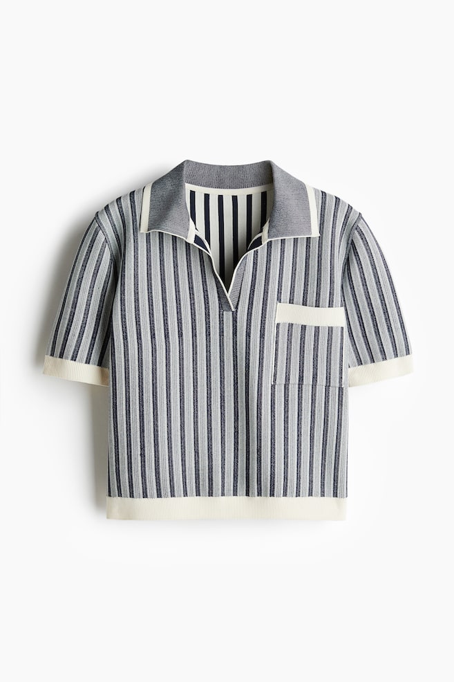 Rib-knit polo shirt - Dark blue/Striped - 1