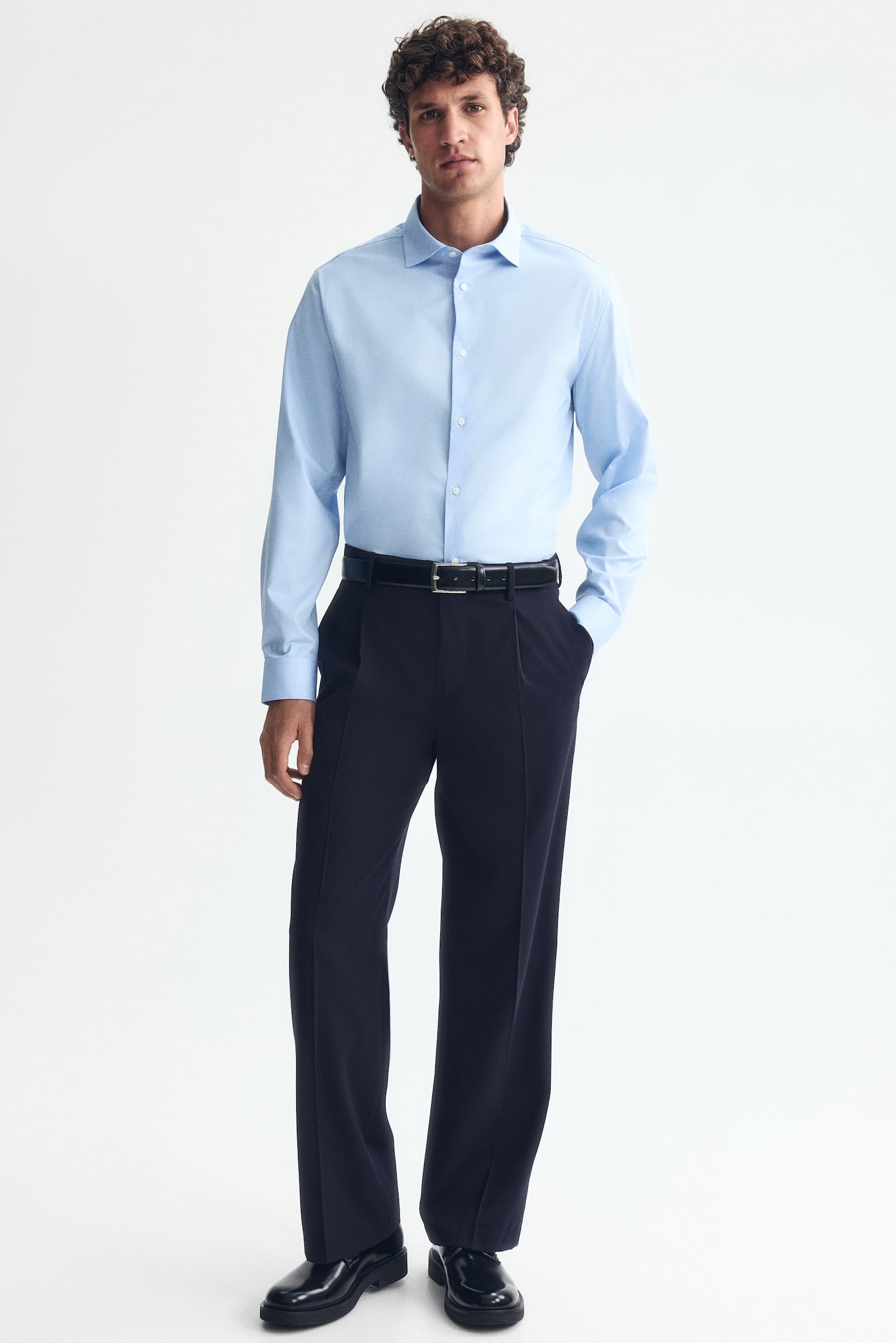 Мужская рубашка H&M Slim-Fit Cotton, цвет: Синий — фото 4