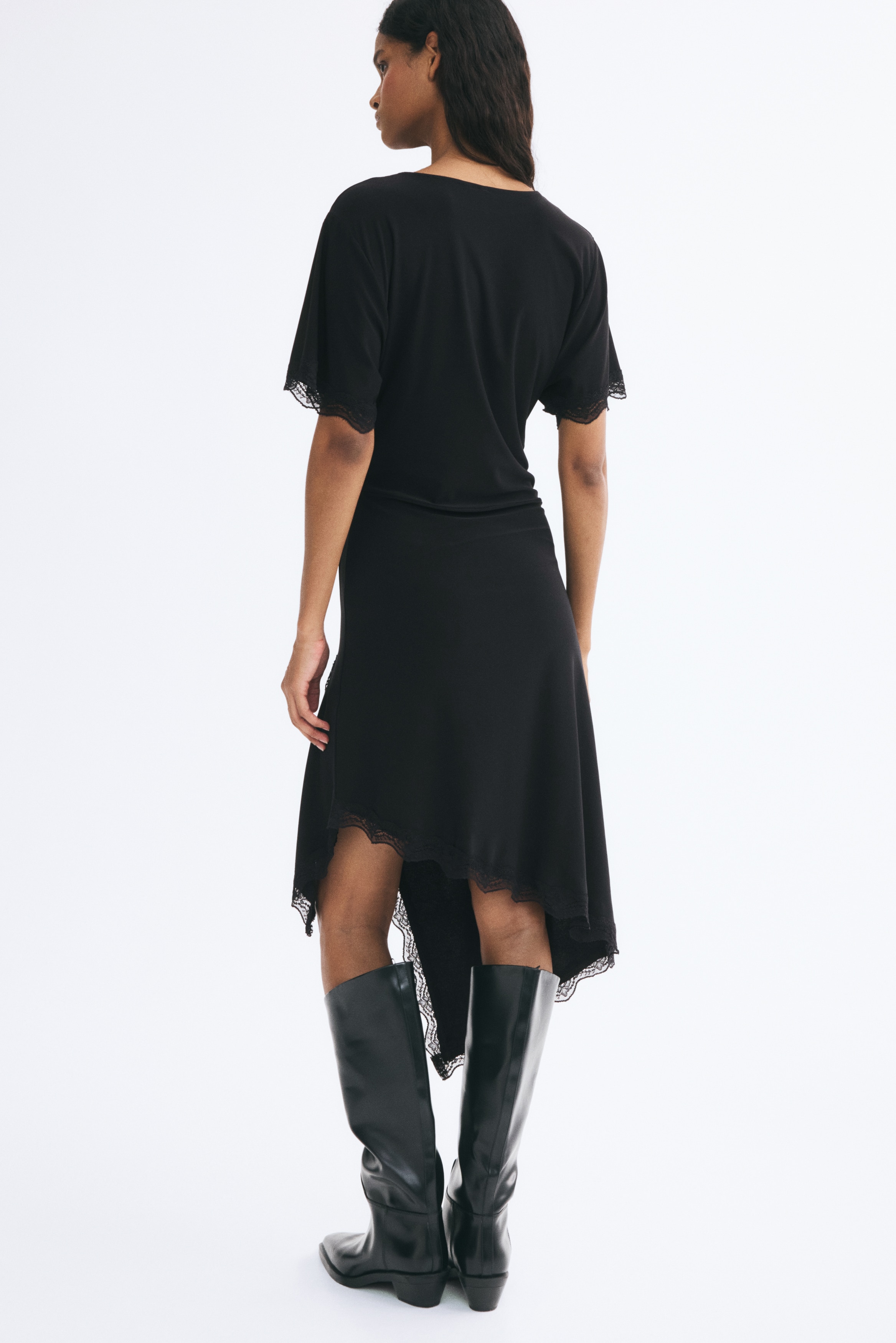 Women's Black Lace-Trimmed Jersey Dress | H&M US