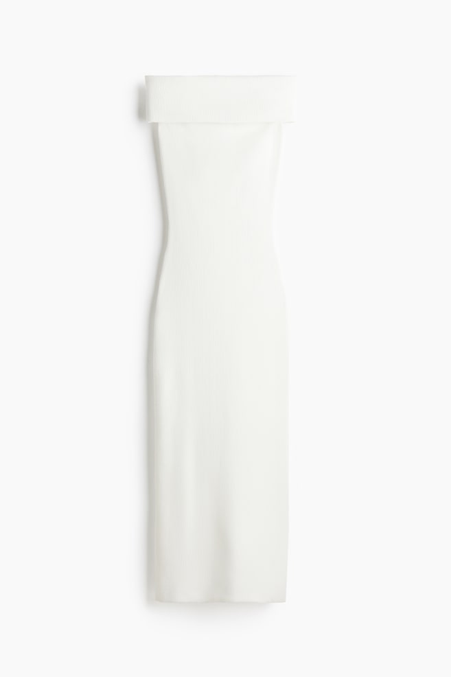 Ribbed Off-the-Shoulder Dress - White/Black - 1