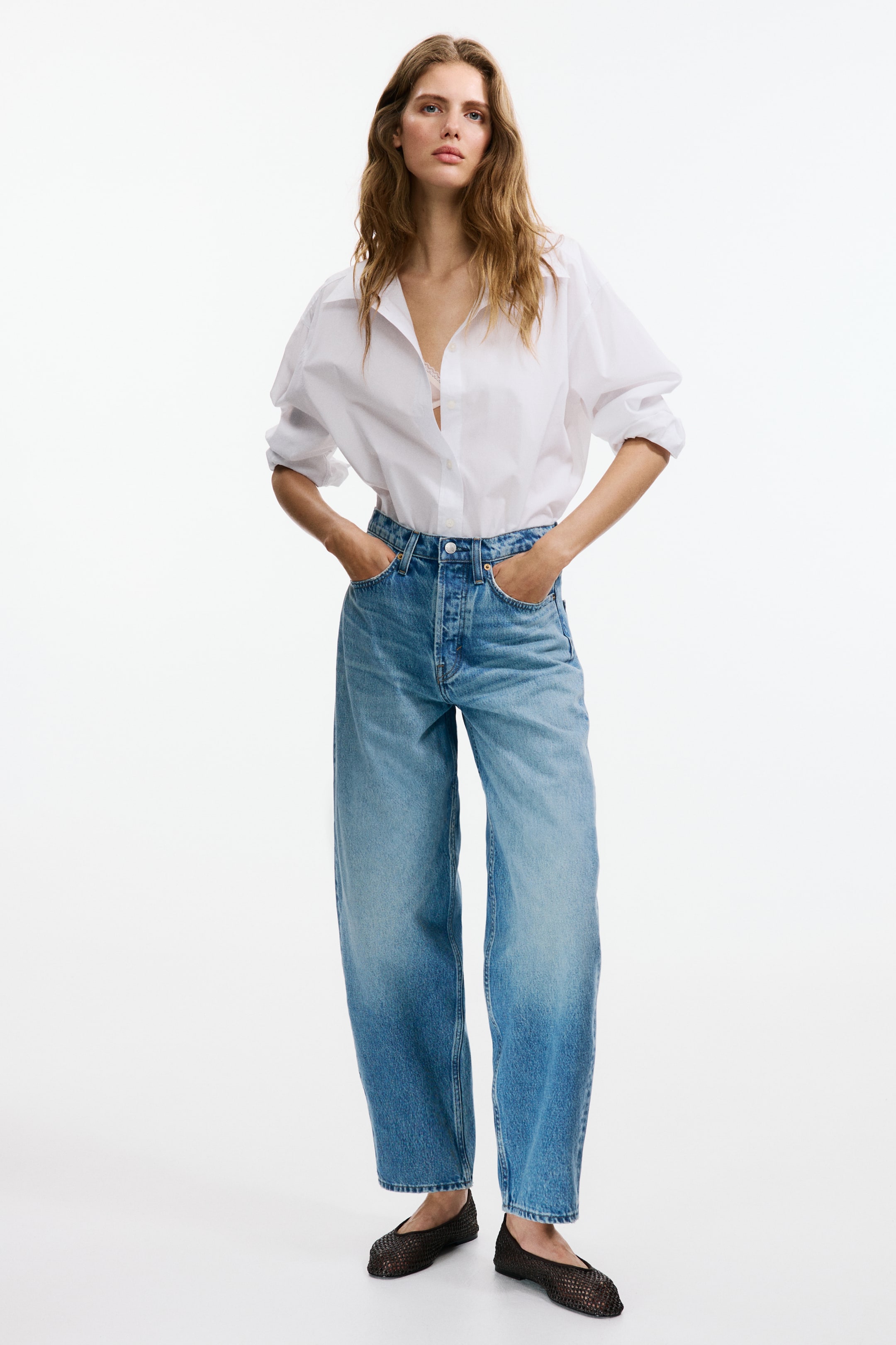 High-Waist Barrel-Leg Ankle Jeans