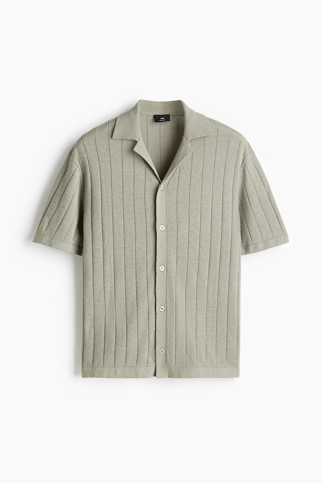 Regular Fit Linen-blend resort shirt - Sage green/Dark beige/Cream - 1
