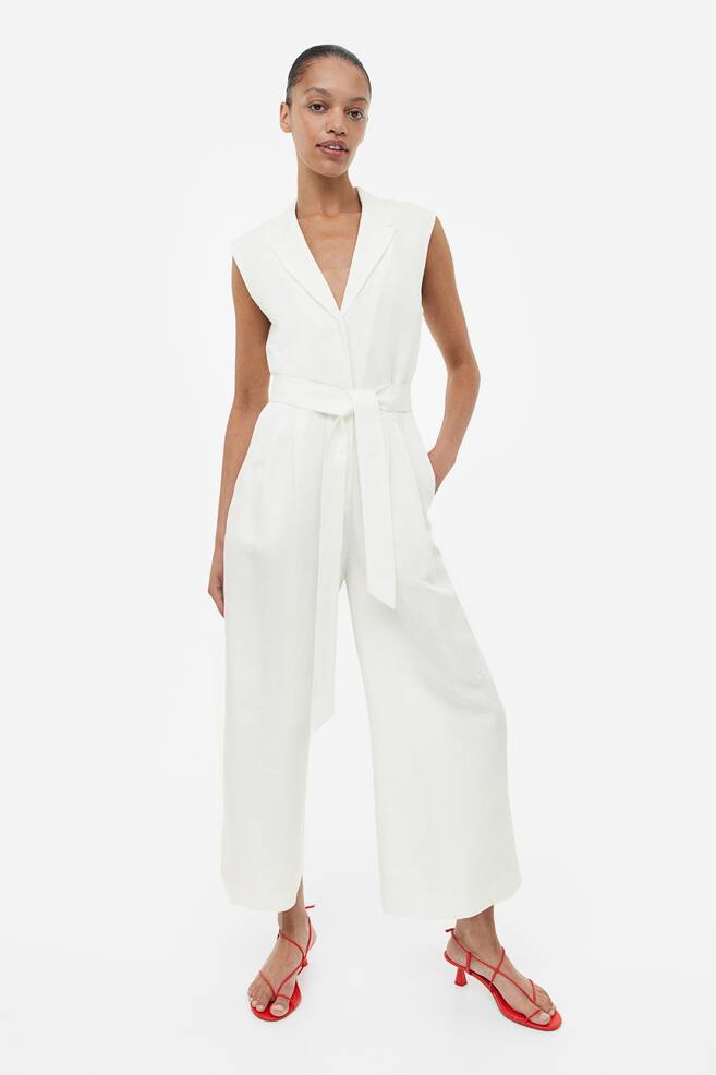 Tailored jumpsuit - White/Navy blue - 1