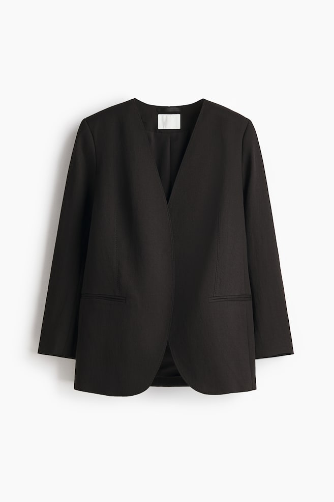 Collarless Blazer - Black - 1