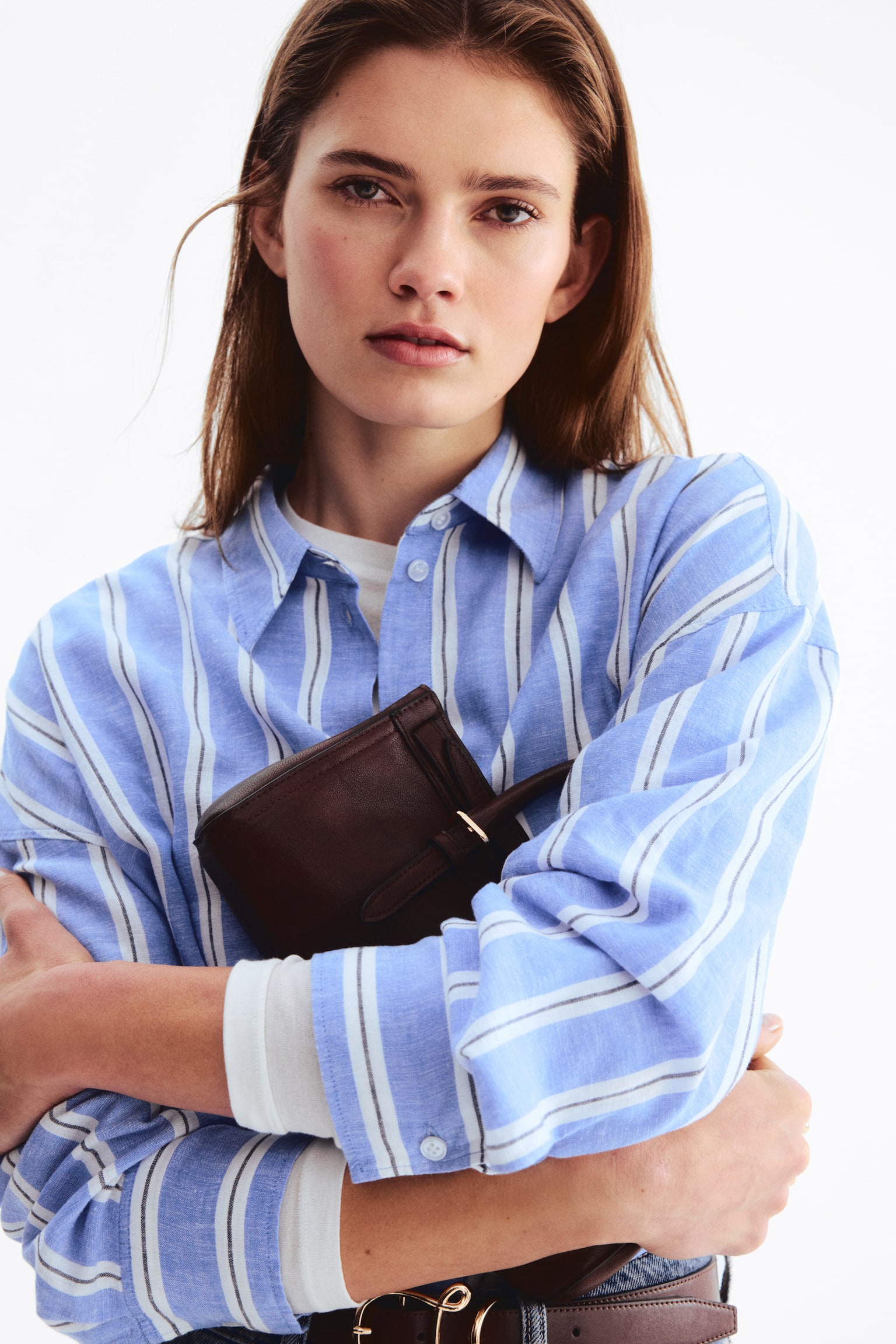 Oversized linen-blend shirt - Blue/Striped/Light pink/Blue - 4