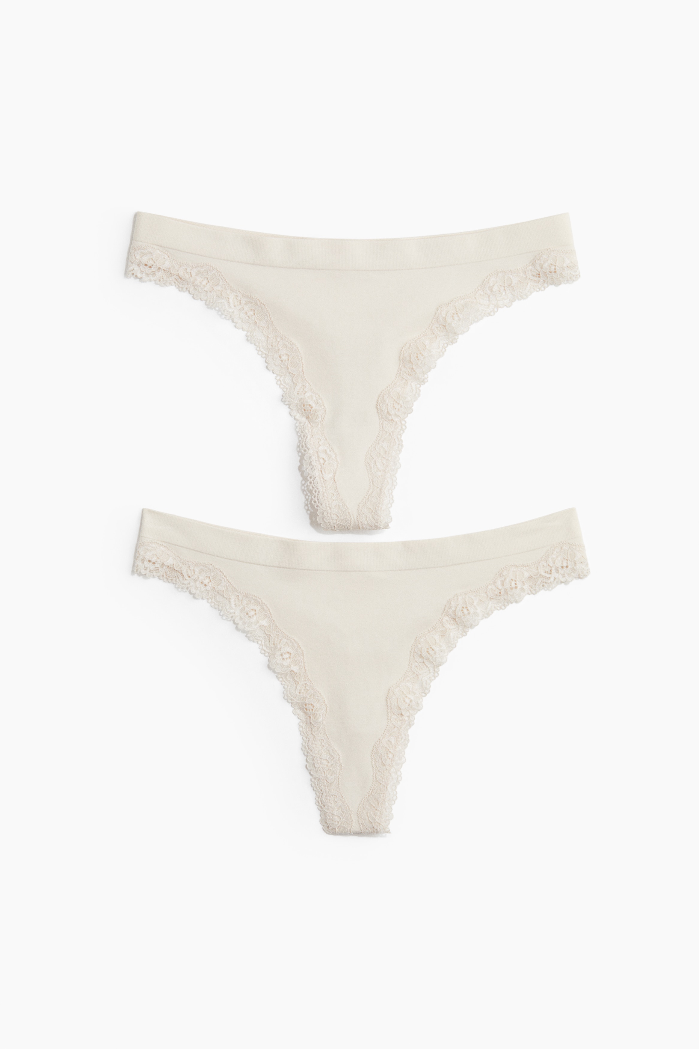2-pack Panties thong Seamless con encaje - Beige pálido/Gris jaspeado