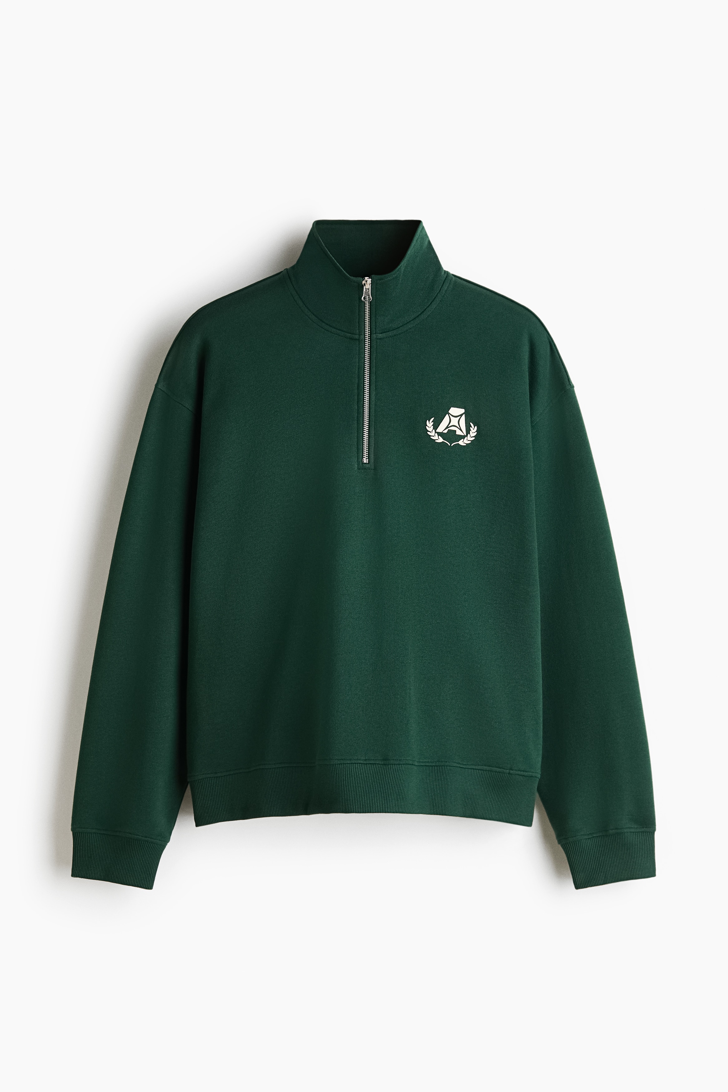Relaxed Fit Zip-top sweatshirt - Dark green/White/Brown