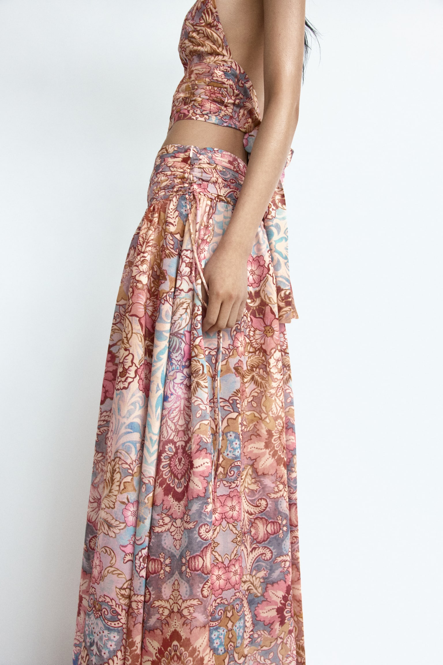 Ruched-waist skirt-Light orange/Paisley pattern - 6