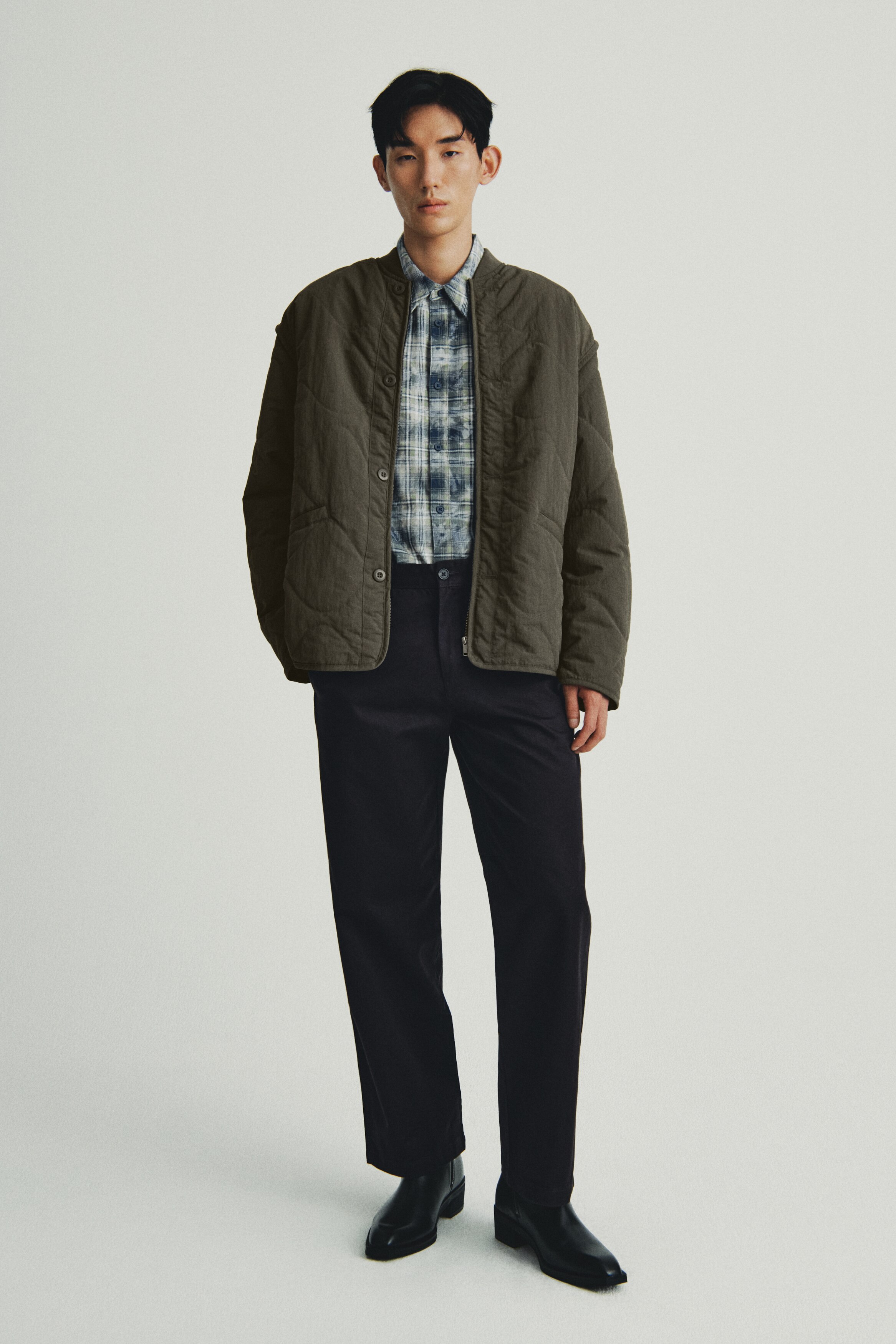 キルティングナイロンジャケット - ダークカーキグリーン - Men | H&M JP