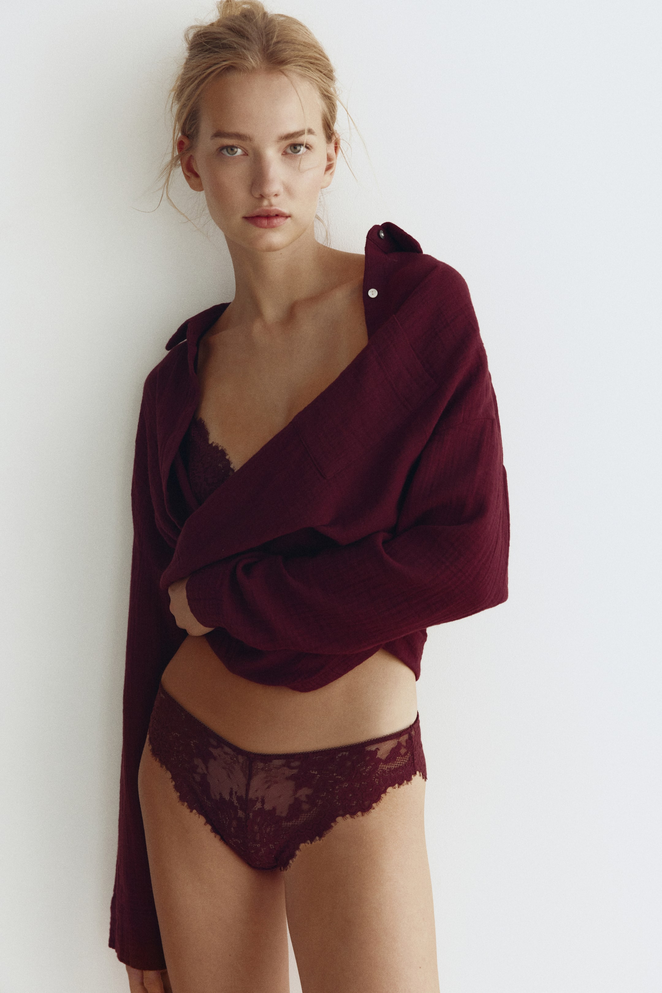 Zobacz większy obraz: Koronkowe figi brazilian 2-pak - Burgundowy - ONA | H&M PL 1