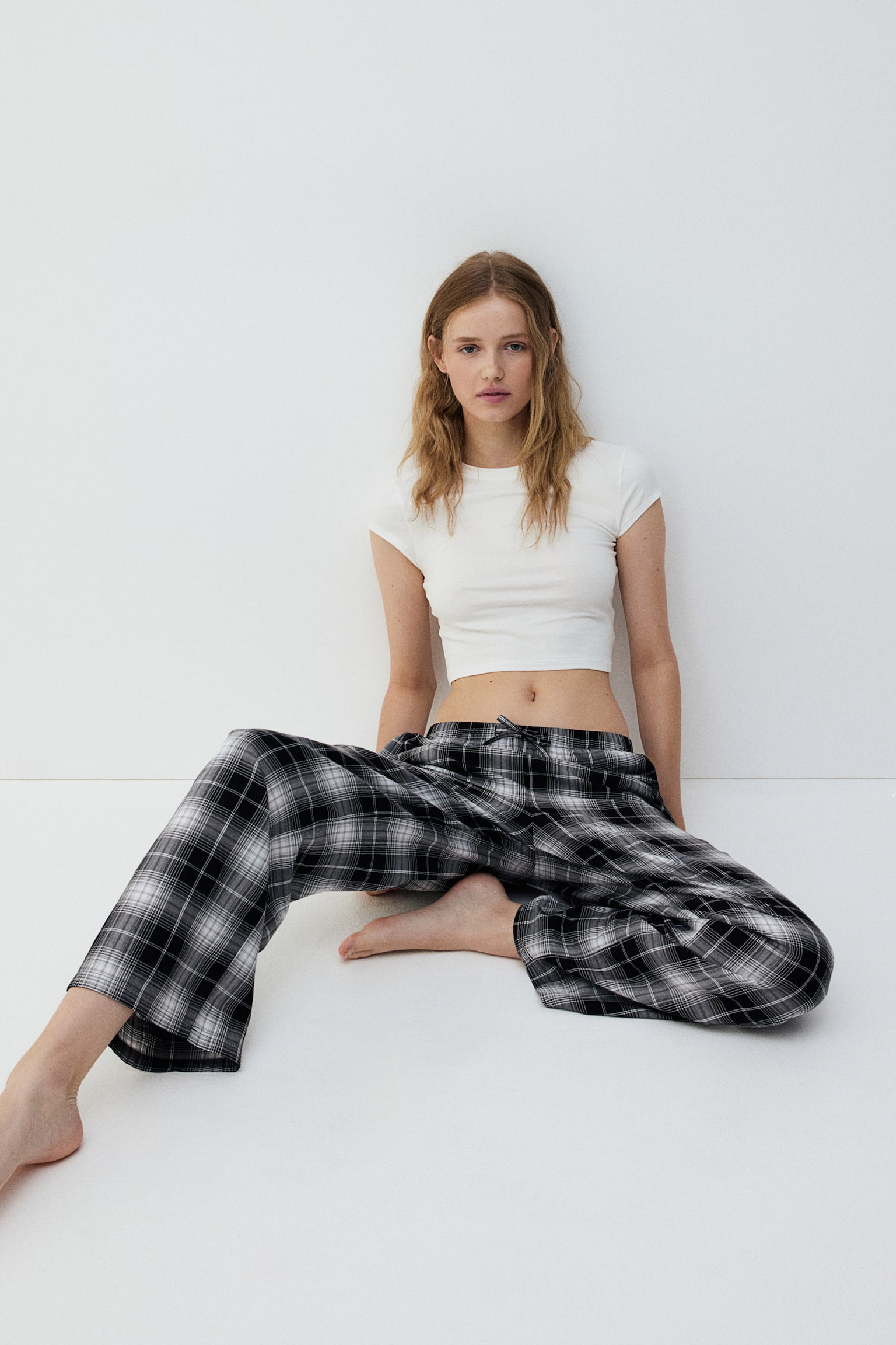 Cotton flannel pyjama bottoms - Black/Checked/Dark blue/Checked/Navy blue/Checked - 5