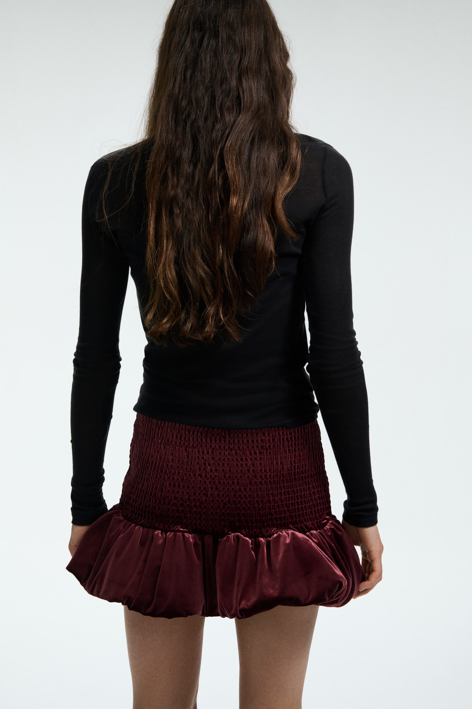 Smocked velour skirt - Burgundy/Black - 3