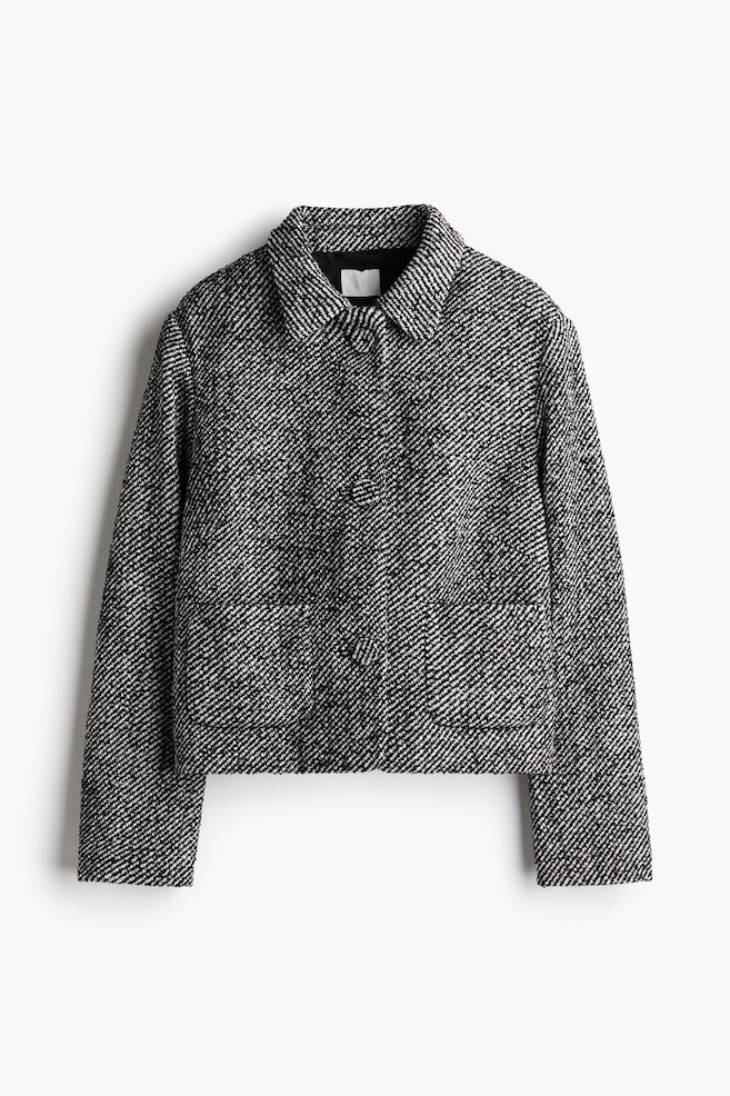 Chaqueta en tejido jacquard - Negro/Rayas blancas/Crema/Cuadros negros - 1