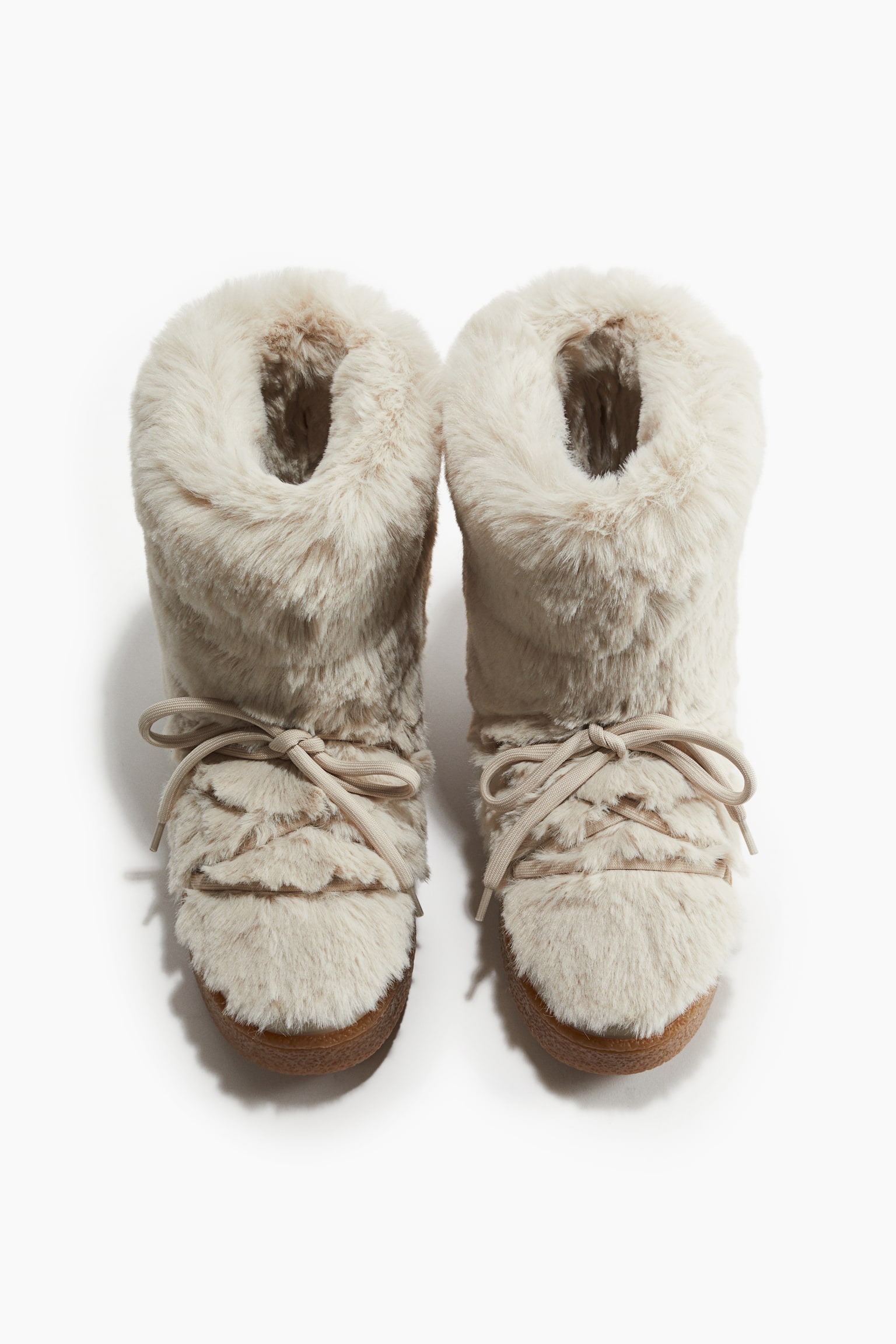 Fluffy warm-lined boots - Light beige/Dark brown - 3