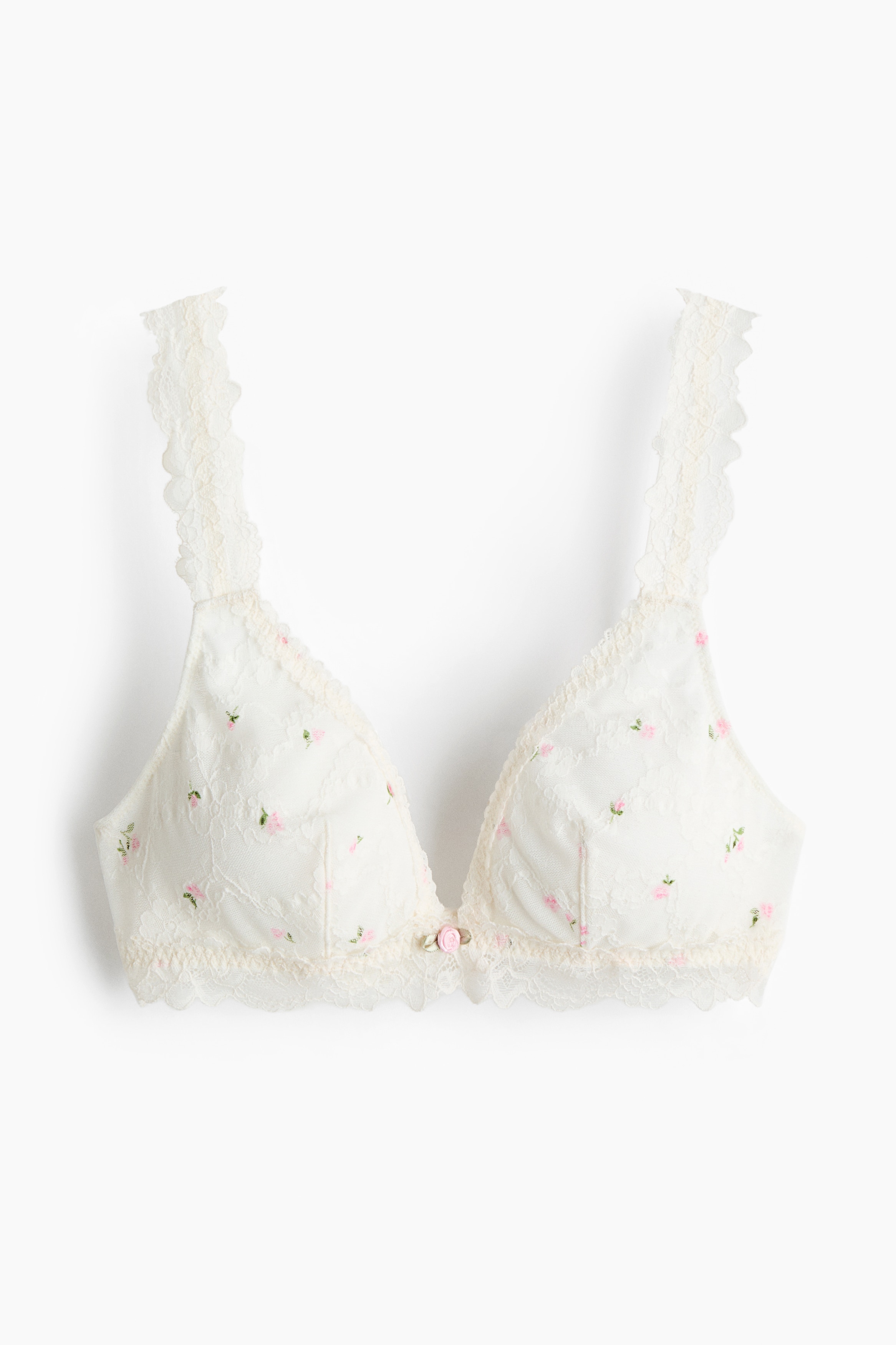 Padded soft lace bra - White/Floral
