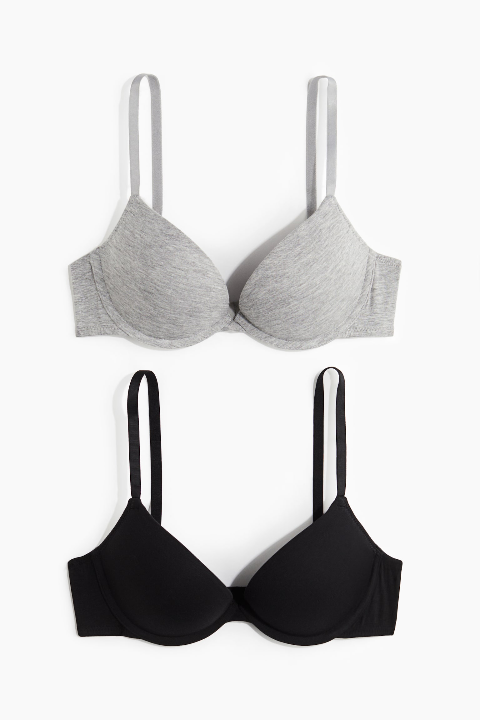 2-pack cotton super push-up bras - Light grey marl/Black/Beige/Black - 2