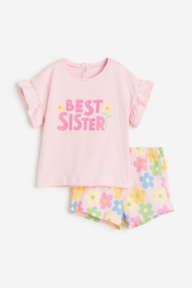 2-piece printed cotton set - Light pink/Best Sister/Light pink/Palm trees/Cerise - 1