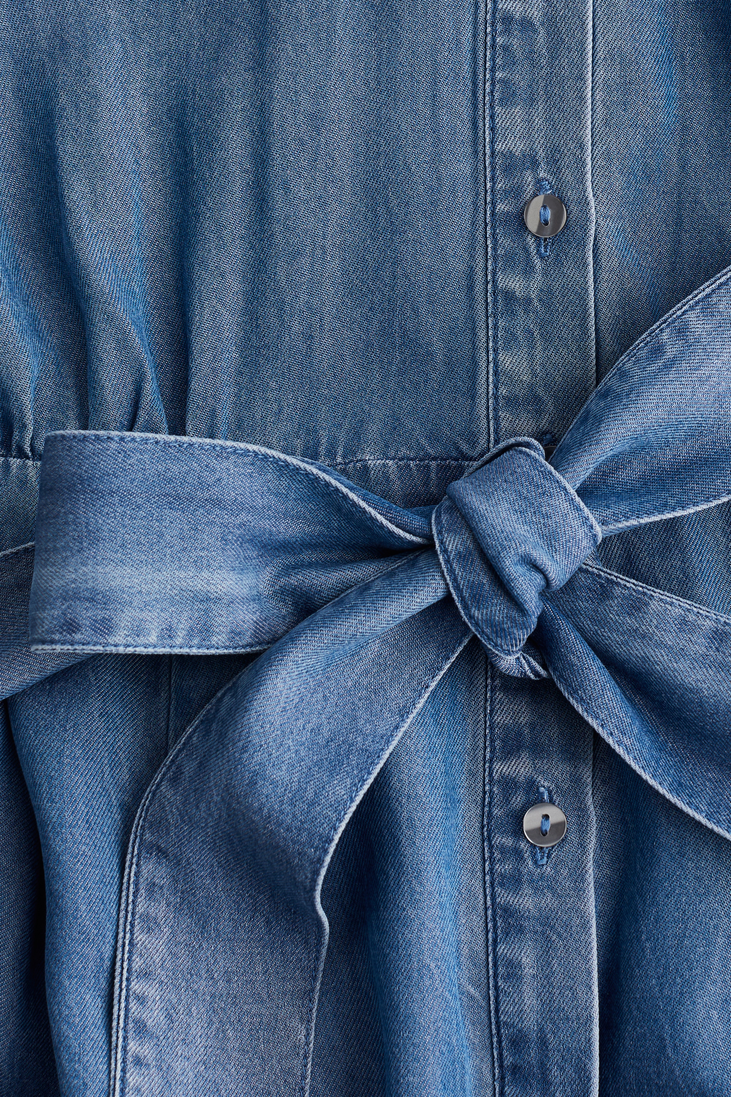 h&m tie belt denim dress H&M Tie-Belt Denim Dress