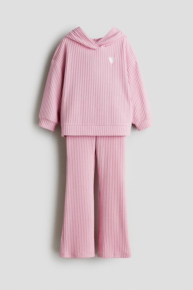 2-Piece Brushed Rib-Knit Set - Pink/heart/Light beige/heart/Beige/leopard print/Purple/heart/Light pink/rainbow stripes - 1