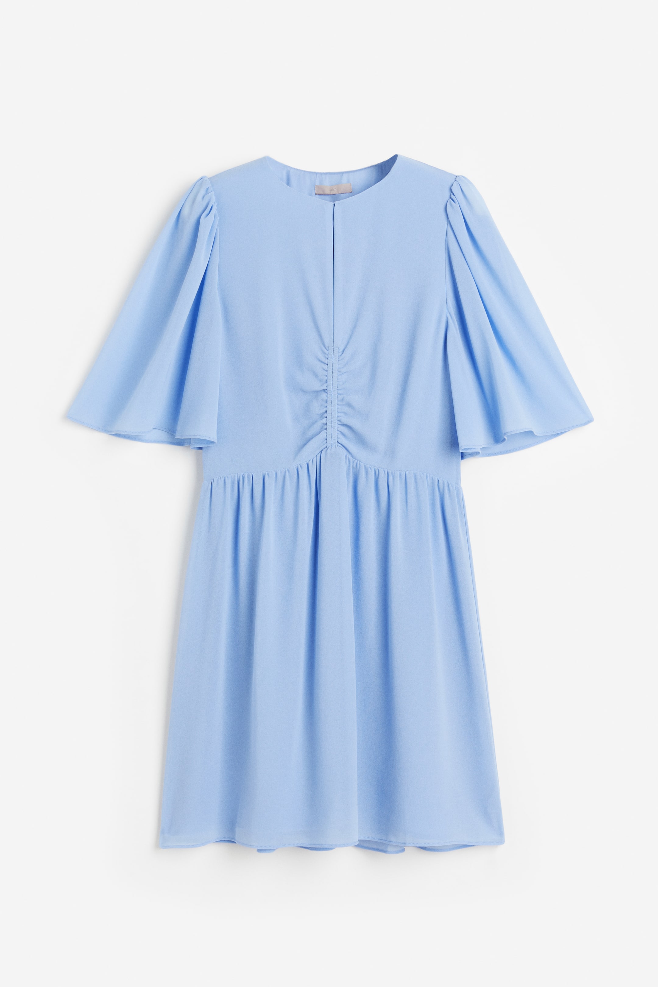 Butterfly-sleeved dress - Round neck - Short sleeve - Light blue ...