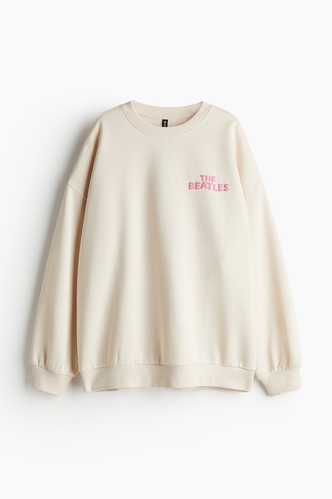 Oversized Sweatshirt mit Print - Hellbeige/The Beatles/Weiß/Slipknot - 1
