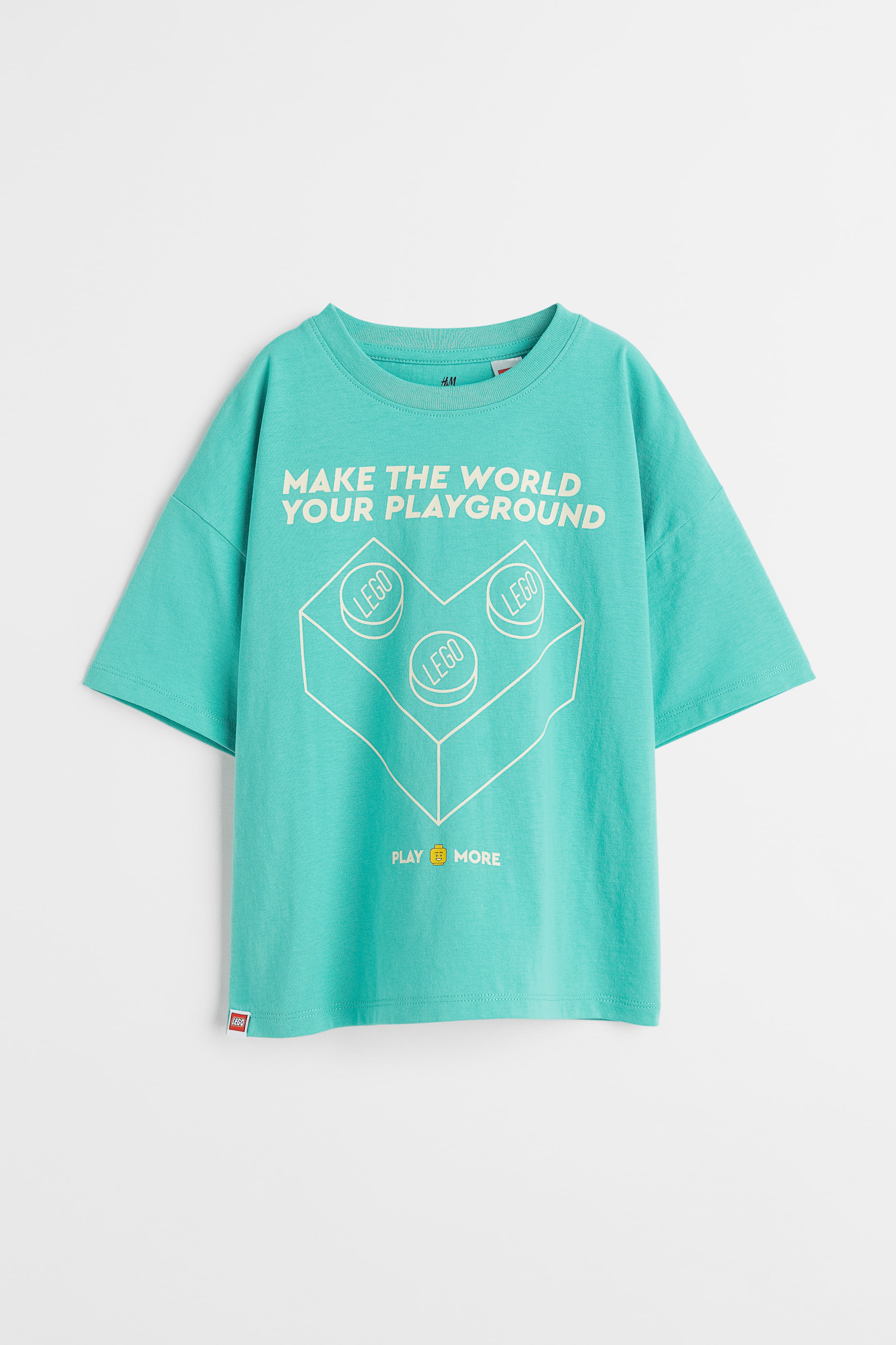 Oversized printed T-shirt - Round neck - Short sleeve - Turquoise/LEGO ...