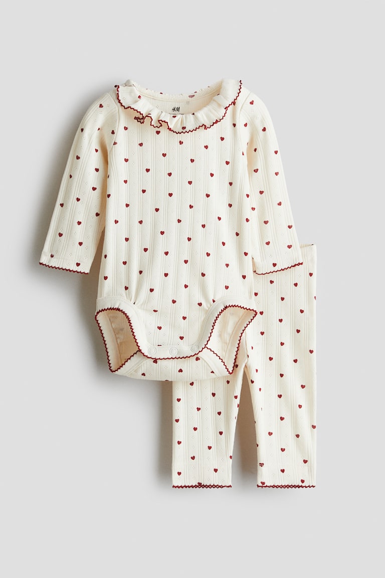 Ensemble 2 pièces en jersey de coton - Beige clair/cœurs - ENFANT | H&M FR