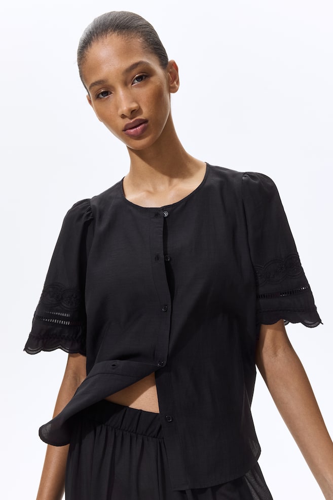 Blouse à manches bouffantes - Noir - 2