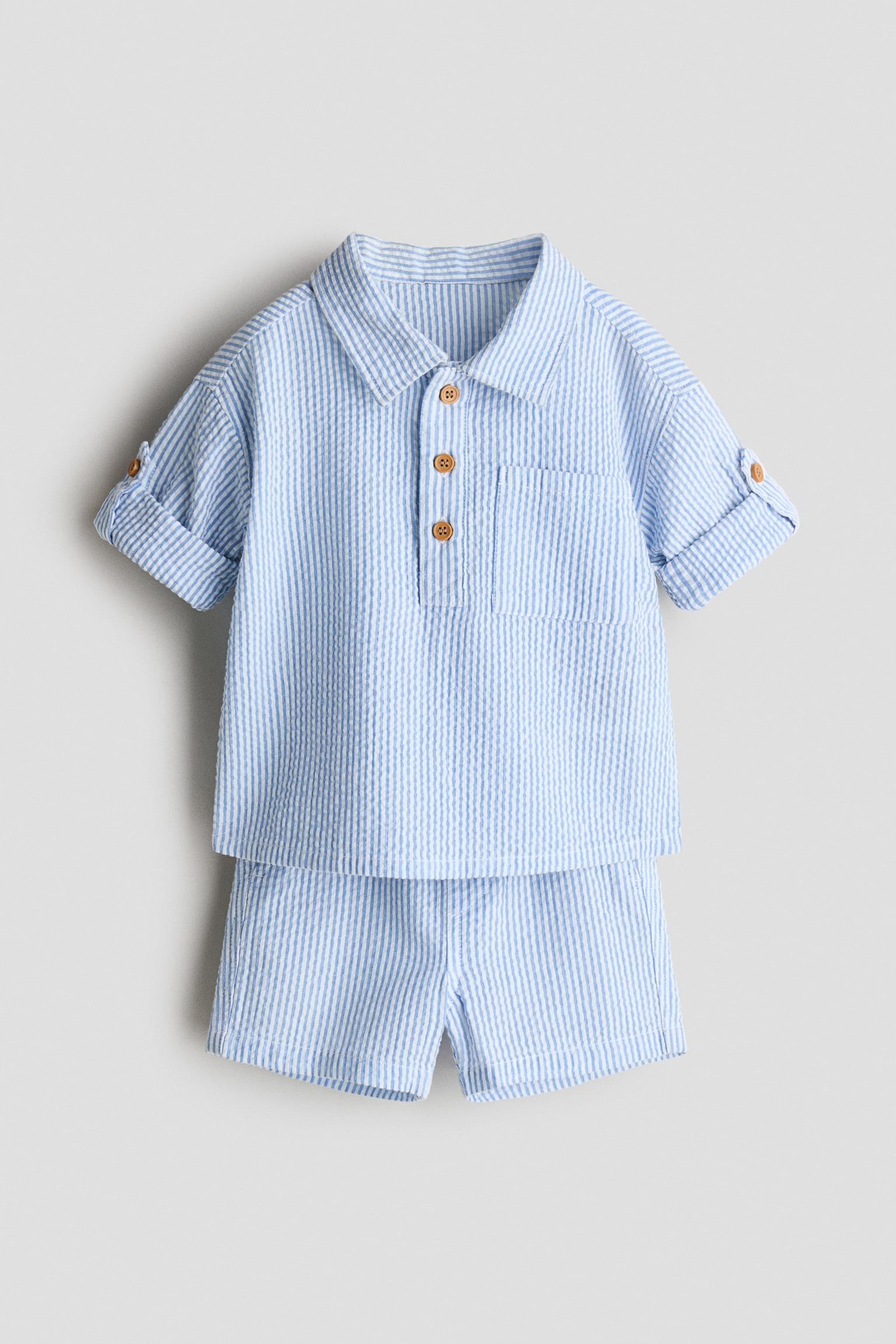 2-Piece Cotton Seersucker Set - Light blue/white striped/Light beige/white striped