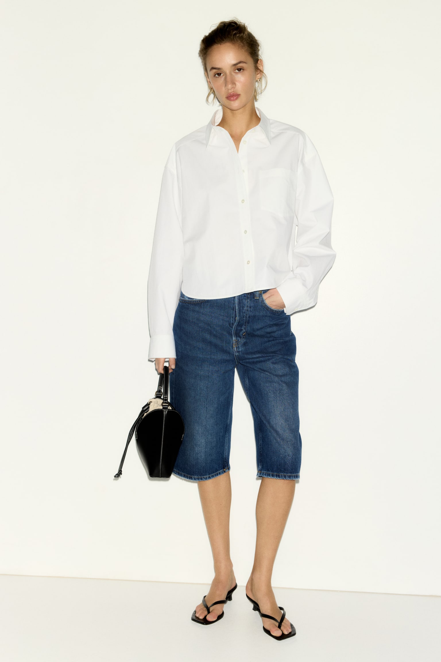 Женские шорты H&M Denim Bermuda, цвет: Тёмный джинсовый синий — фото 3