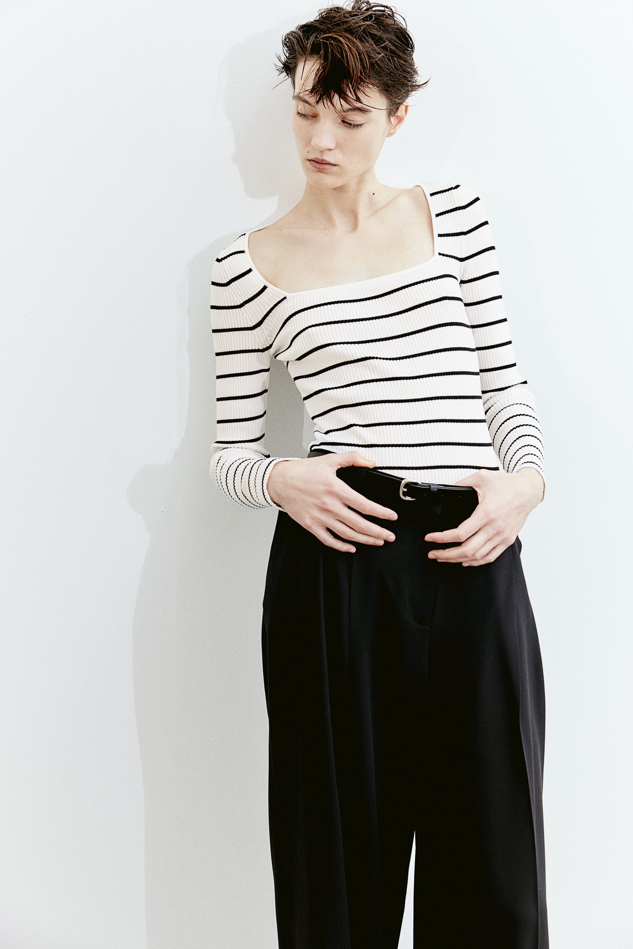 Square-neck Rib-knit Top