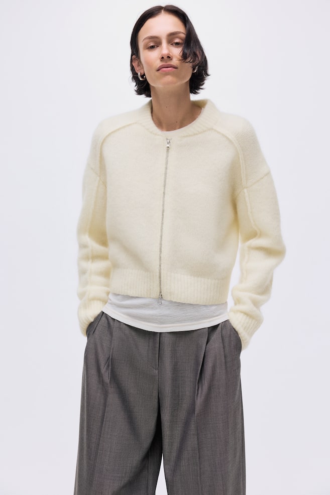 Cárdigan en mezcla de mohair con cremallera-Beige claro - 3