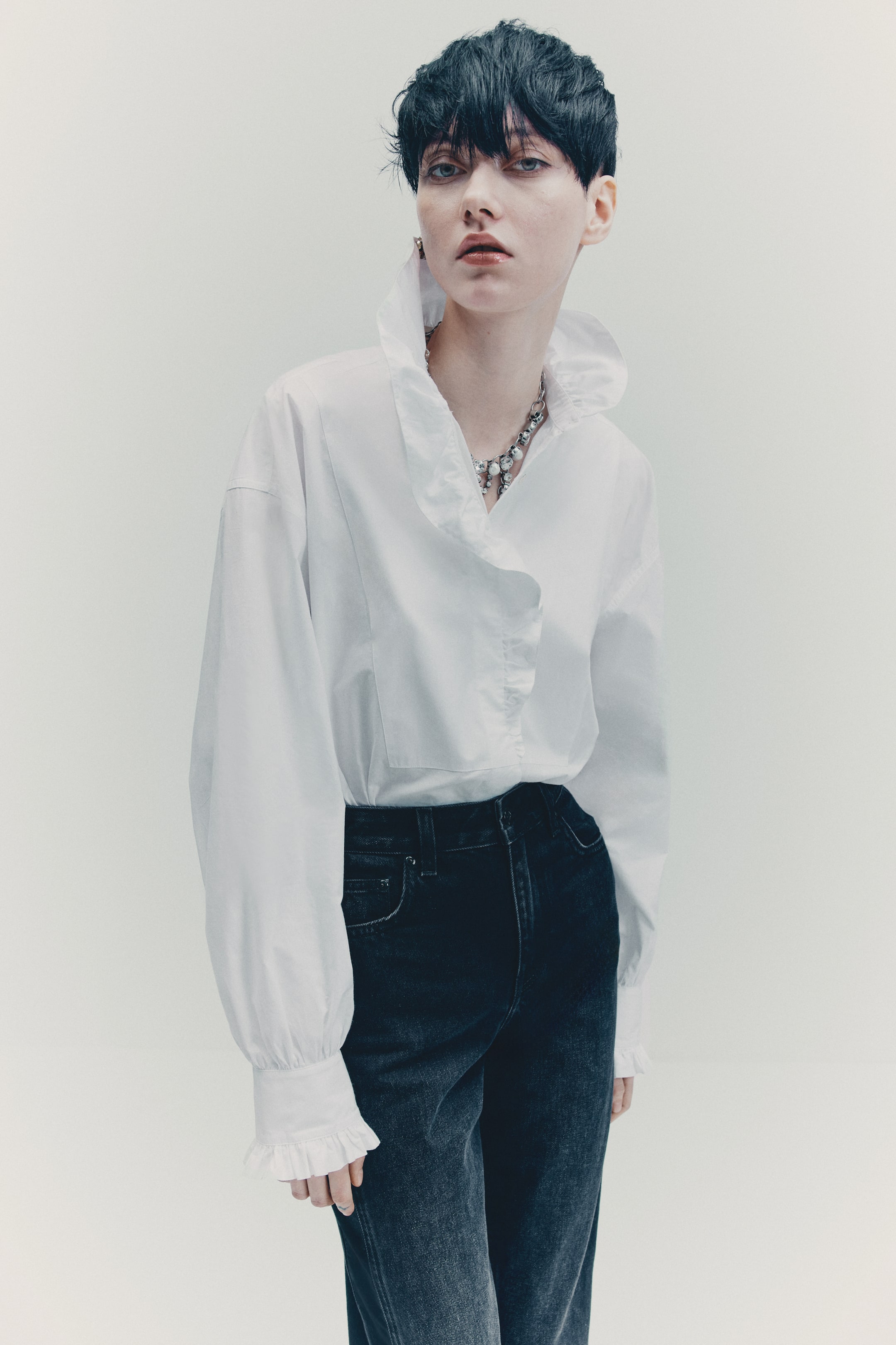 View larger image: Frill-trimmed cotton shirt - White - Ladies | H&M 3