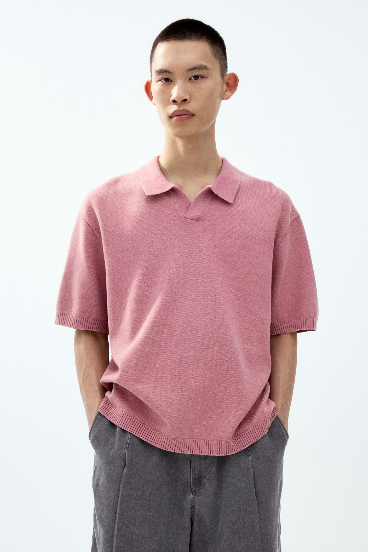 Loose Fit Knitted polo shirt - Dark pink/Blue/Black - 2