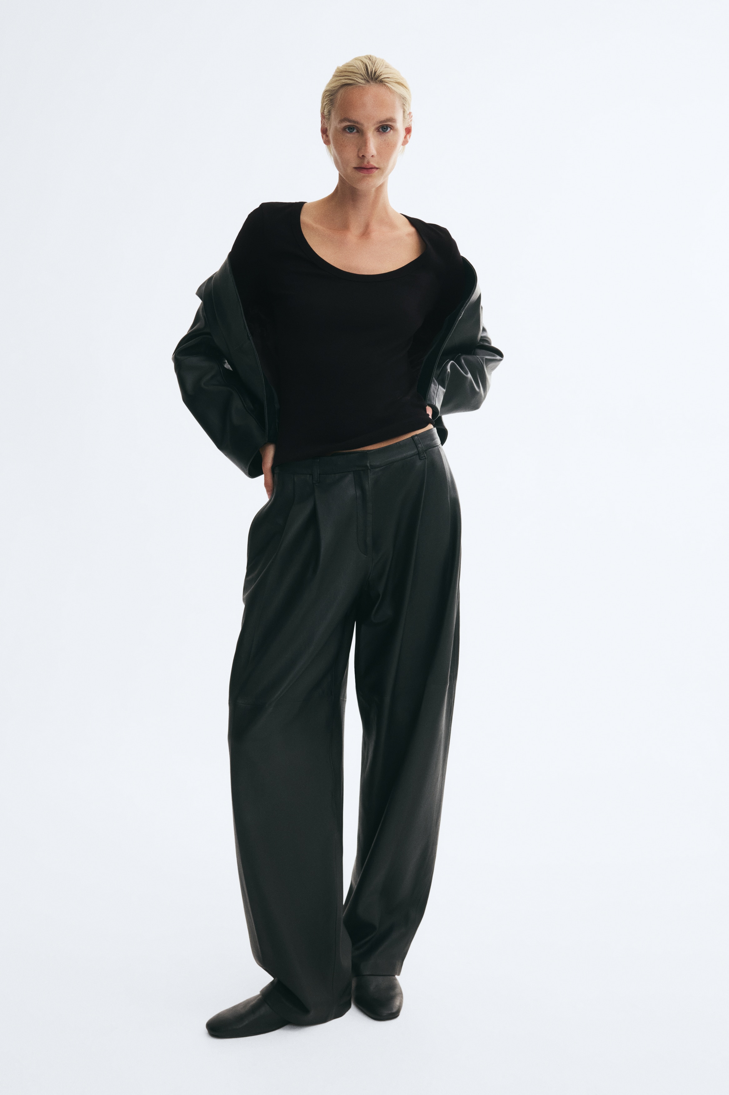 Scoop-neck cotton jersey top - Black/Red/White