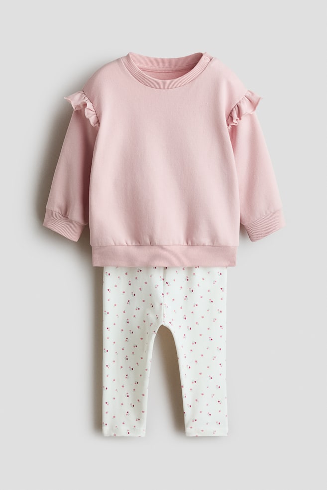 2-Piece Ruffle-Detail Cotton Set - Light pink/floral - 1