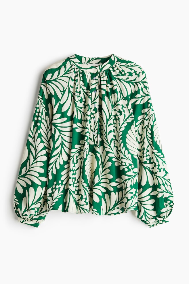 Blusa con mangas globo - Verde/Estampado crema/Azul vivo/Estampado blanco - 1