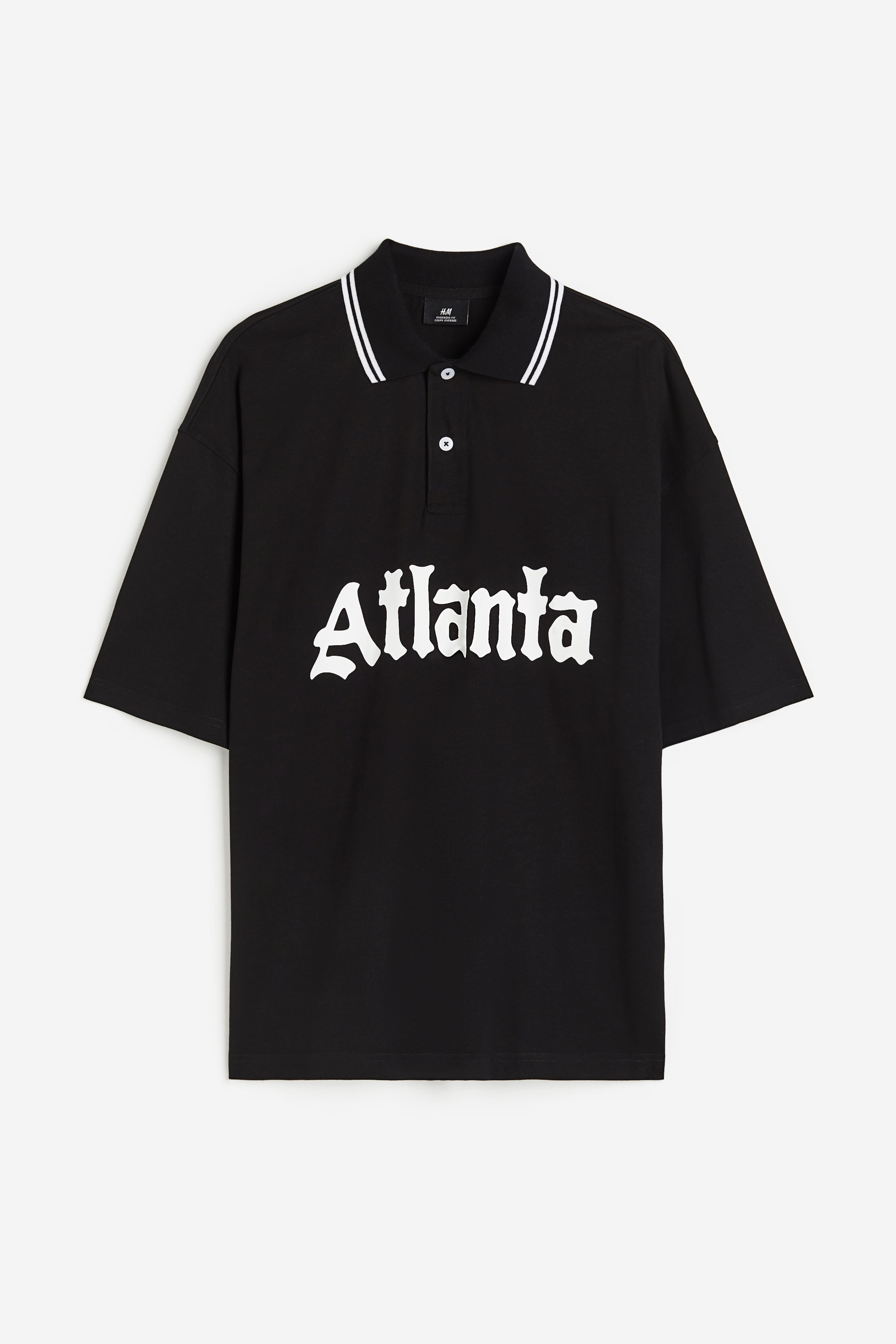 Oversized Fit Polo Shirt with Motif Black Atlanta Men H M US