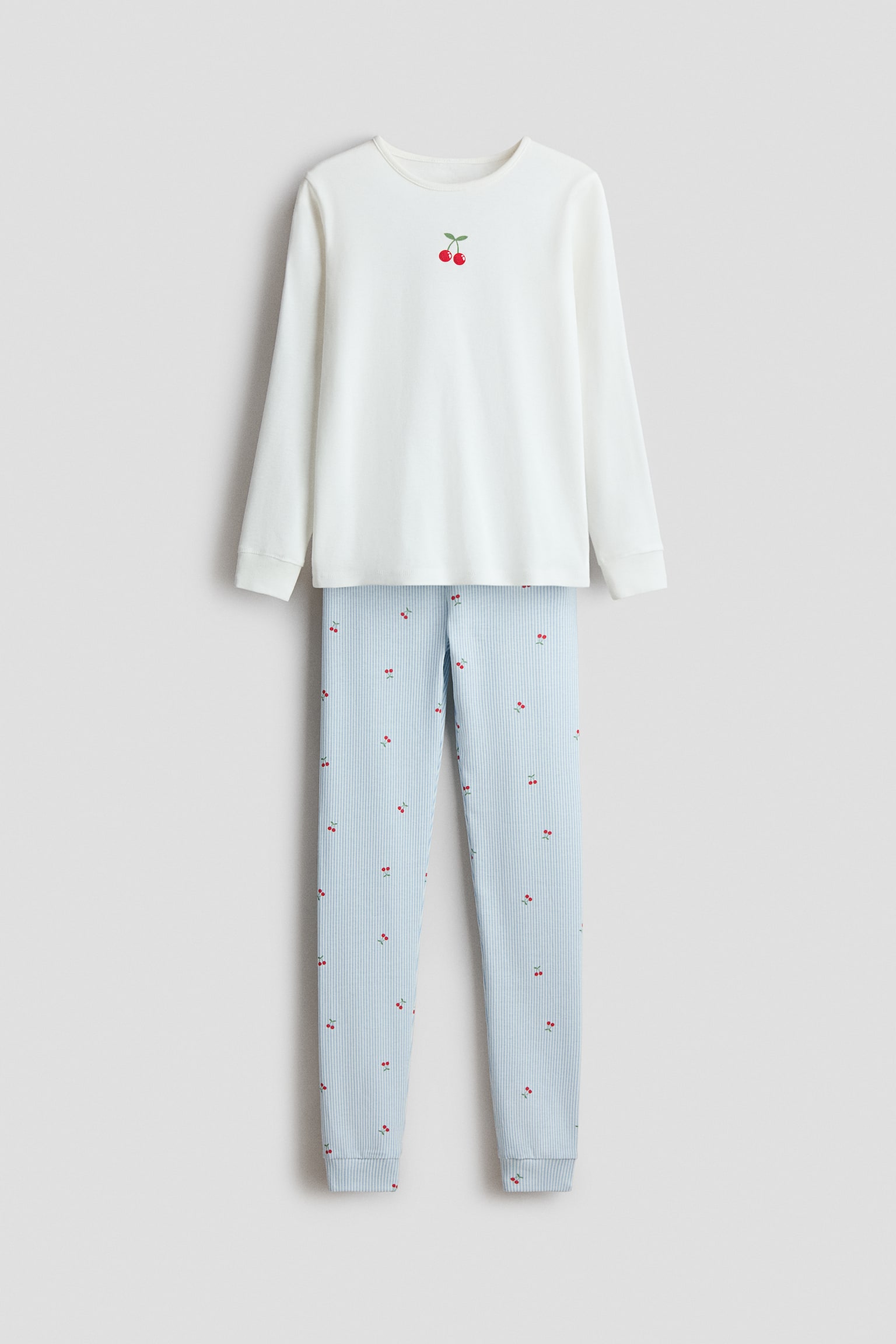 Printed Cotton Pajamas - White/cherries