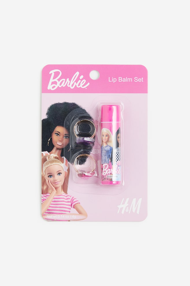 Set mit Lippenbalsam und Ringen - Rosa/Barbie - 1